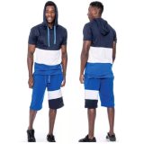 Men Hoodie Color Matching Loose T-Shirt + Shorts Two Piece Sets