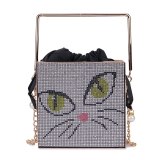 Fashion Cartoon Cat Diamond Evening Metal Handle Square Handbags 302536