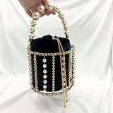 Women Pearl Bling Rhinestone Crystal Bucket Handbags 362132