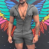 Fashion Men Zipper Short Sleeve Shirts Tops DL40415