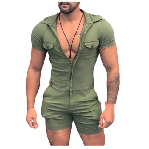 Fashion Men Zipper Short Sleeve Shirts Tops DL40415