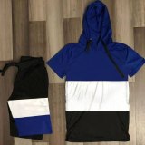 Men Hoodie Color Matching Loose T-Shirt + Shorts Two Piece Sets