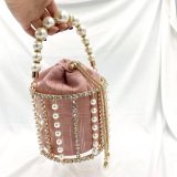 Women Pearl Bling Rhinestone Crystal Bucket Handbags 362132
