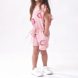 Children's Short Sleeve Printing Pocket Pink Bodysuits Bodysuit Outfit Outfits YM04051