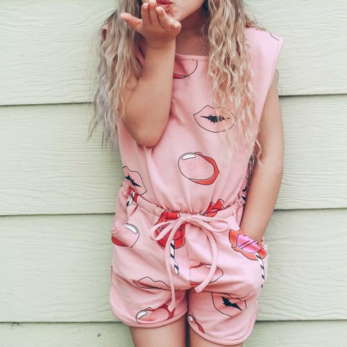 Children's Short Sleeve Printing Pocket Pink Bodysuits Bodysuit Outfit Outfits YM04051