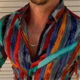 Fashion Men Shirts Long Sleeve Stripe Tops