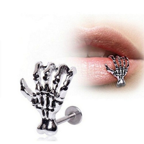 Fashion Punk Skull Hand Steel Labret Lip Bar Ring 165364