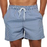 Men's Fashion Striped Drawstring Quick-Drying Beach Short Shorts ES34D