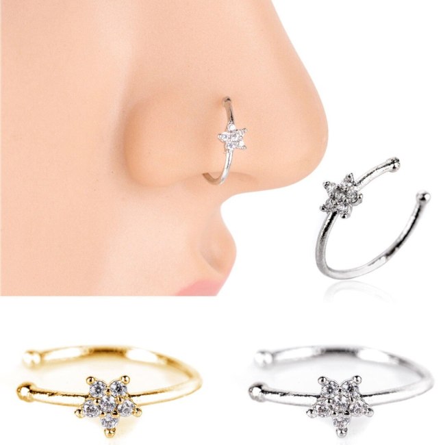 Women Fashion Crystal Star Delicate Hoop Circular Piercing Nose Rings 201706160213