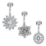 Surgical Steel Crystal Belly Sunflower Belly Button Rings