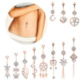 Heart Flower Long Dangled  Pearl Belly Button Rings