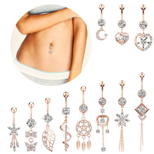 Heart Flower Long Dangled  Pearl Belly Button Rings