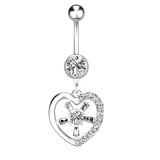 Heart Flower Long Dangled  Pearl Belly Button Rings