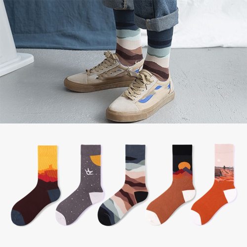 Long-Staple Trend Mountain and River Graffiti Pure Cotton Colorful New Socks XX3902233