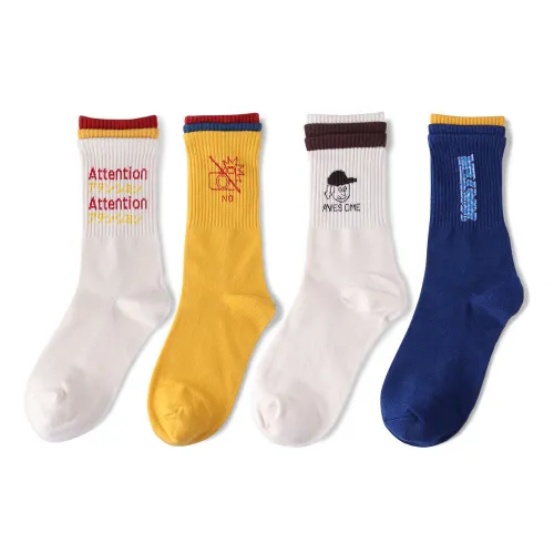 Women's Cotton Mid-Length Candy Color Letter Crew Socks XX3904253
