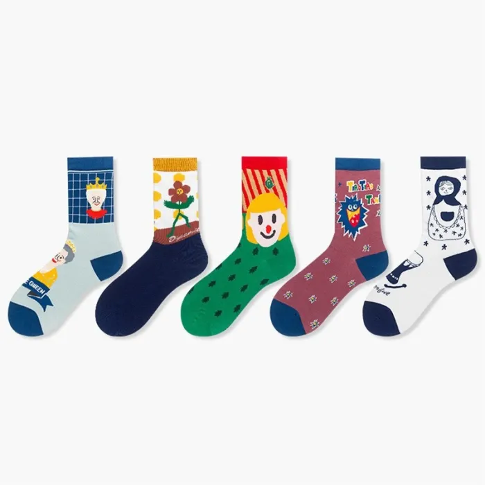 Fine Cotton Color Printed Crew Socks X3903748