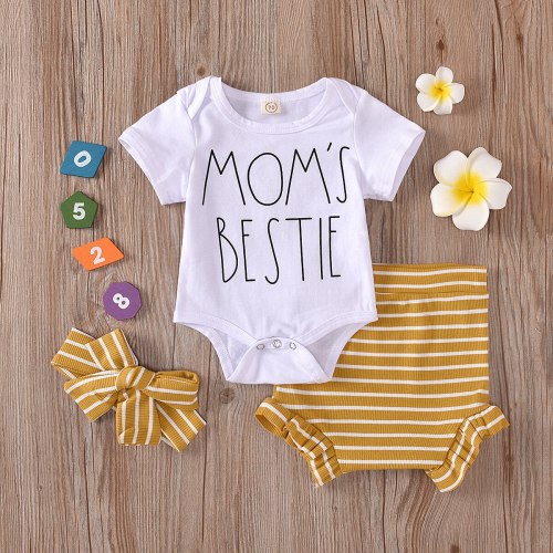 Striped Baby Girls 3Pcs Letters Printed Romper Summer Bodysuits L1991010