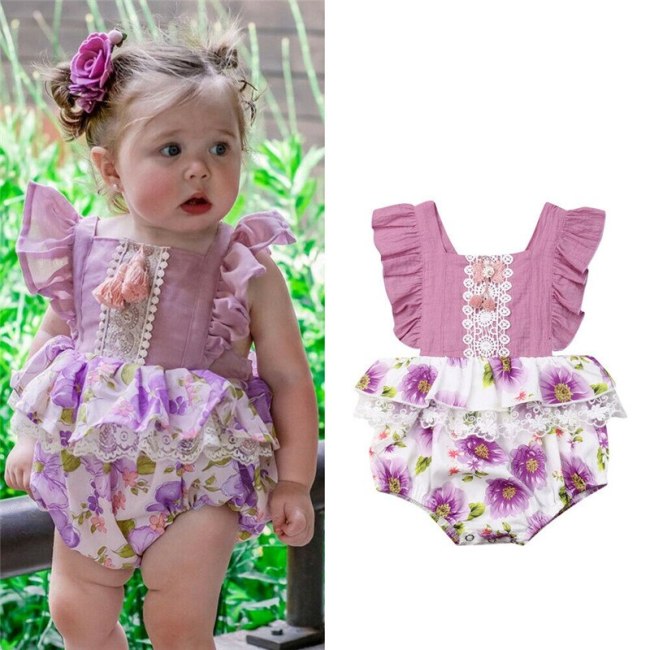 Kids Baby Girl Floral Lace Backless Sleeveelss Bodysuits Bodysuit Outfit Outfits LY080819