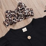 3-Piece Cute Solid Short Sleeve Top Leopard Shorts and Headband Set L14758