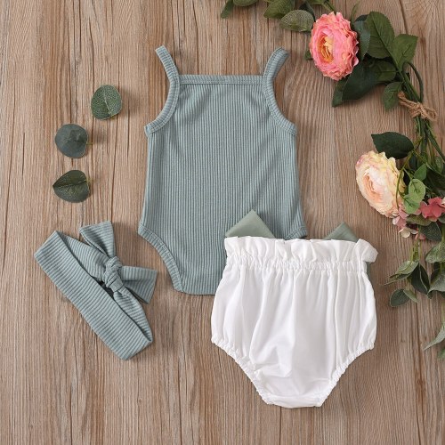 Summer Newborn Baby Girls Solid Bodysuits Bodysuit Outfit Outfits L25263