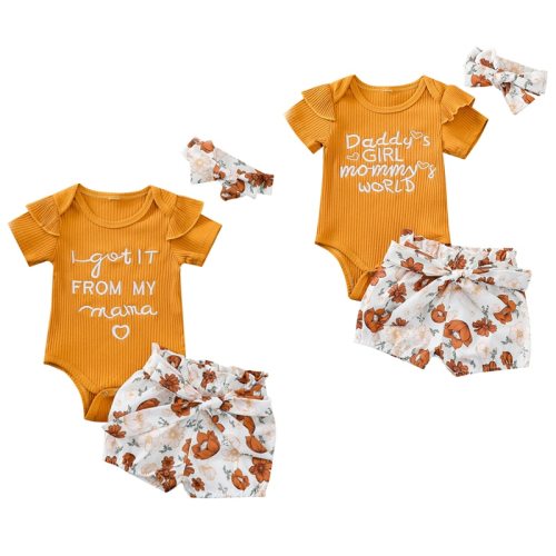 Baby Girl Clothes Letter Short Sleeve 3 Pcs Bodysuits Bodysuit Outfit Outfits YQ14455