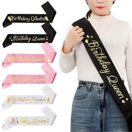 Birthday Queen Glitter Satin Sash Ribbons Party Shoulder Band JQ-30112