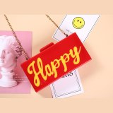 Women Print Red Yellow Happy Letter Design Handbags