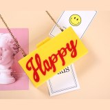 Women Print Red Yellow Happy Letter Design Handbags