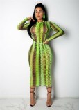 New Sexy Women Snake Print Long Sleeve Dress Dresses 818596