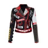 Fashion Women Punk Graffiti Studded Rivet Coats