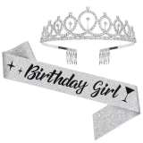 Birthday Girl Sash and Rhinestone Crown Set - Birthday Party Supplies JQ-40516