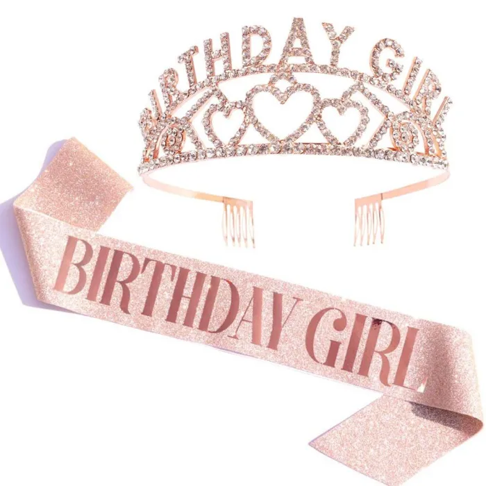 Birthday Girl Sash and Rhinestone Crown Set - Birthday Party Supplies JQ-40516