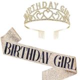 Birthday Girl Sash and Rhinestone Crown Set - Birthday Party Supplies JQ-40516