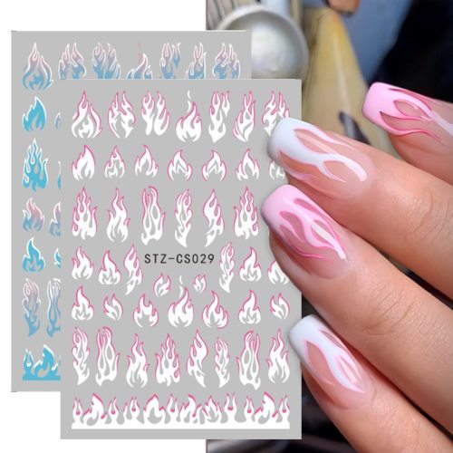 Fire Flame Nail Art Stickers 3D Pink Black Nail Patch STZCS012-03344