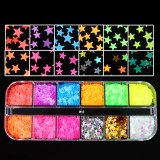 12 Grid Fluorescent Flakes Butterfly Star Heart Mixed Color Glitter Nail Art Making DIY