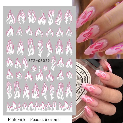 Fire Flame Nail Art Stickers 3D Pink Black Nail Patch STZCS012-03344