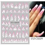 Fire Flame Nail Art Stickers 3D Pink Black Nail Patch STZCS012-03344
