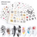 16pcs Mixed Water Nail Art Snake Flower Butterfly Stickers Set STZ1018-106576