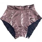 Metallic Bright PU Leather Booty Shorts for Women Summer Sexy Club High Waisted Gold Ruffle Shorts  F16071