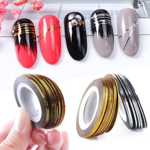 10pcs 0.5mm Nail Striping Tape Line Gold Silver Strips 3D Nail Art Adhesive Stickers