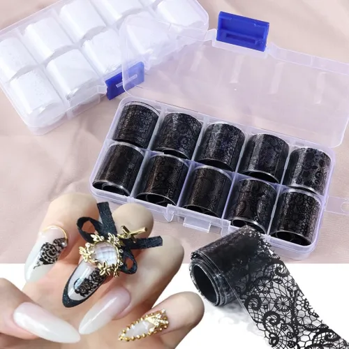 Lace Nail Transfer Foil Decal Black White Sexy Full Wraps Flower Stickers