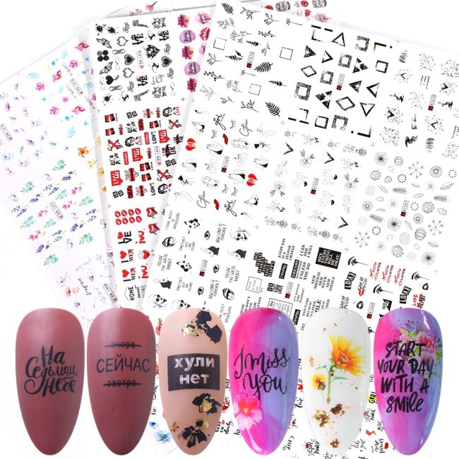 Letter Nail Water Decals Flower Bad Gril Art Design Stickers BN14534-12