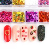 12 Grids Glitter Sequins For Nail Love Heart-Shape Stickers