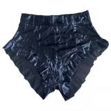 Metallic Bright PU Leather Booty Shorts for Women Summer Sexy Club High Waisted Gold Ruffle Shorts  F16071
