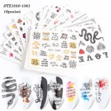 16pcs Mixed Water Nail Art Snake Flower Butterfly Stickers Set STZ1018-106576
