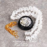 Sexy White Lace Art Ribbon Crystal Pearl Gems Nail Patch QB0112