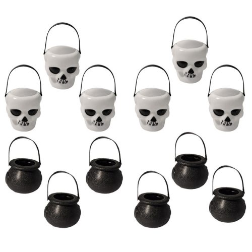 Halloween Skull Cauldron Black/White Candy Party Hanging Props Candy Bucket