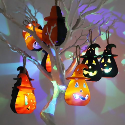 Halloween Pumpkin Ghost Lantern Terror LED Lamp Hanging Scary Candle Light 0112