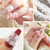 Sexy White Lace Art Ribbon Crystal Pearl Gems Nail Patch QB0112