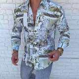 Men Casual Slim Fit Long Sleeve Print Shirt Tops YHCS